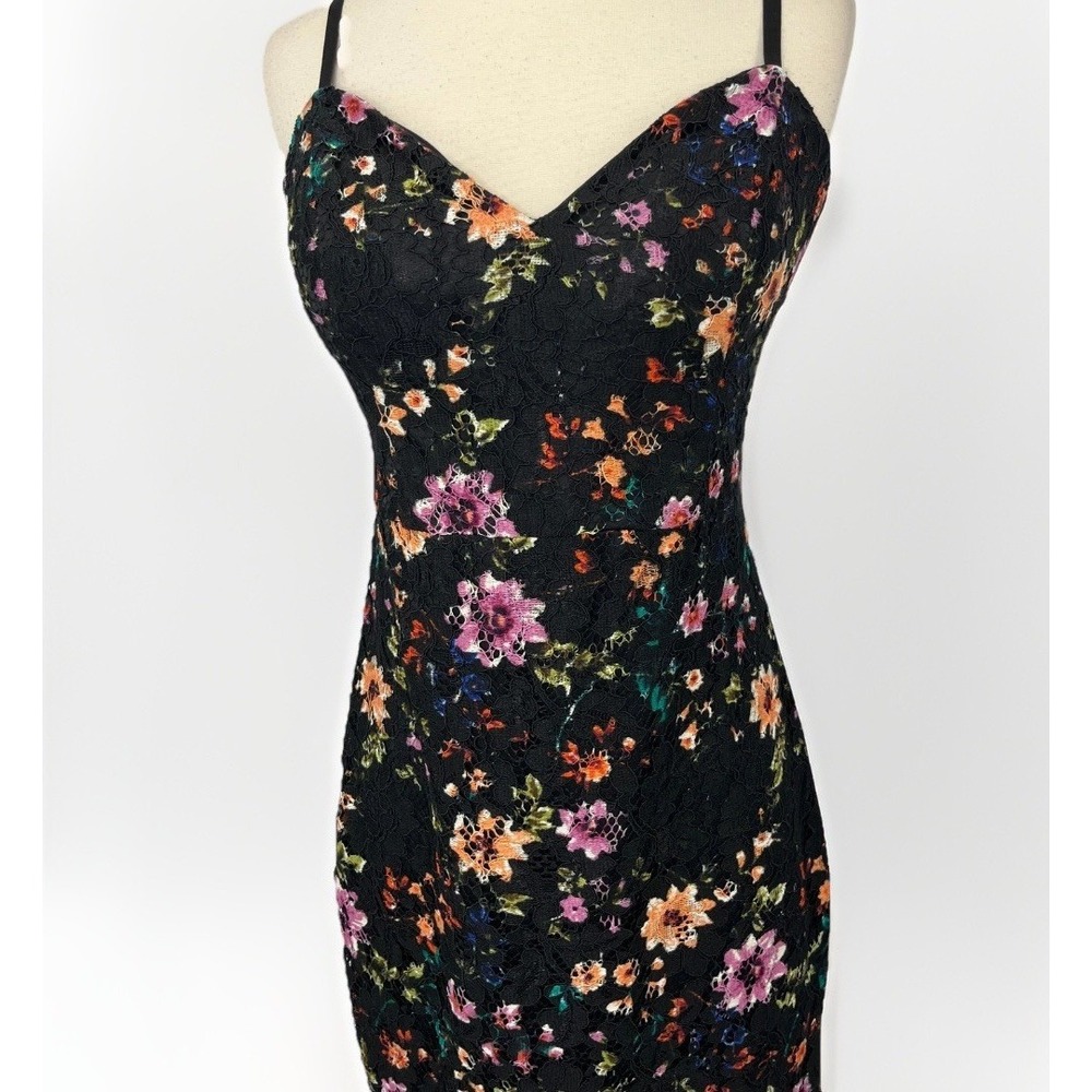 Guess Trumpet Dress Black Multicolor Floral Lace Sz 6 Y2K Romantic Whimsy - Picture 4 of 16